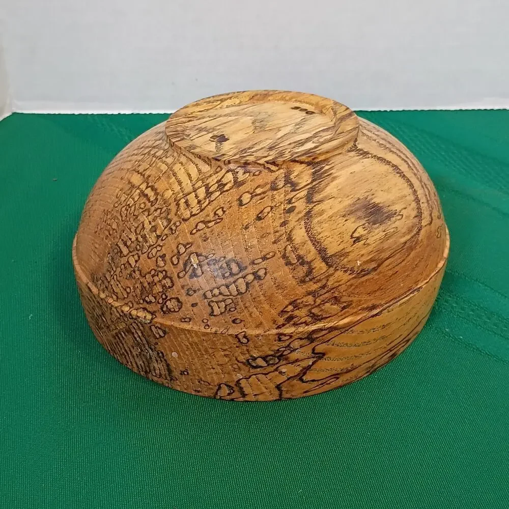 Hand Turned Spalted Water Oak Wood Bowl Slanted Rim Natural Edge Decorative Art